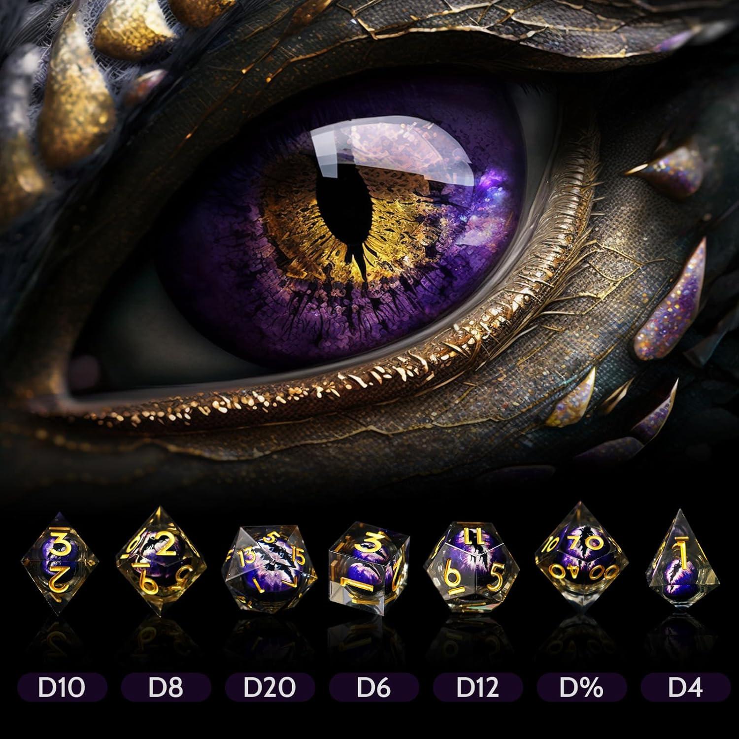 Juego de Dados Poliedricos DND EZUO Ojo de Dragón 7 Piezas