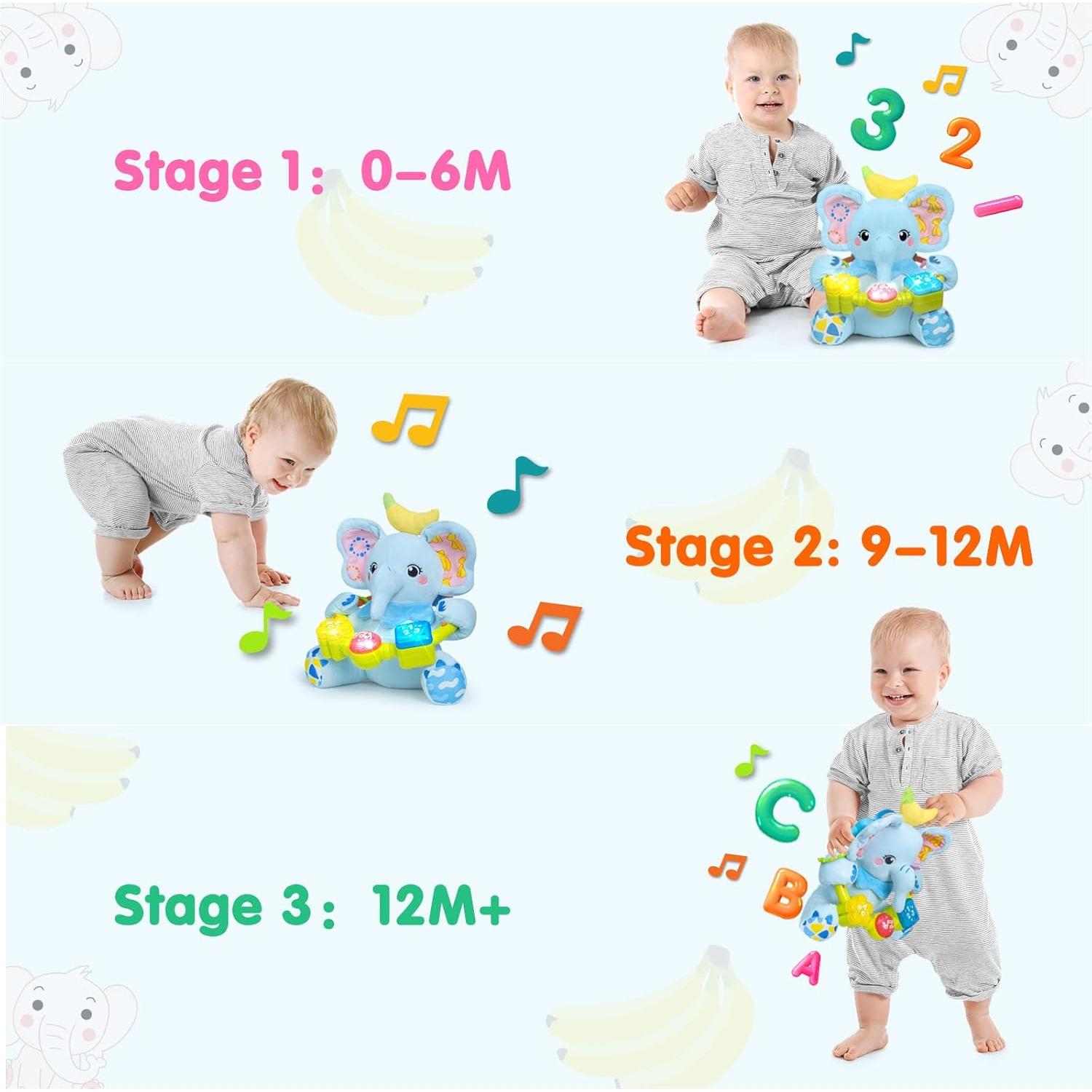 Elefante Musical Bilingüe de Peluche para Bebés 0-18 Meses