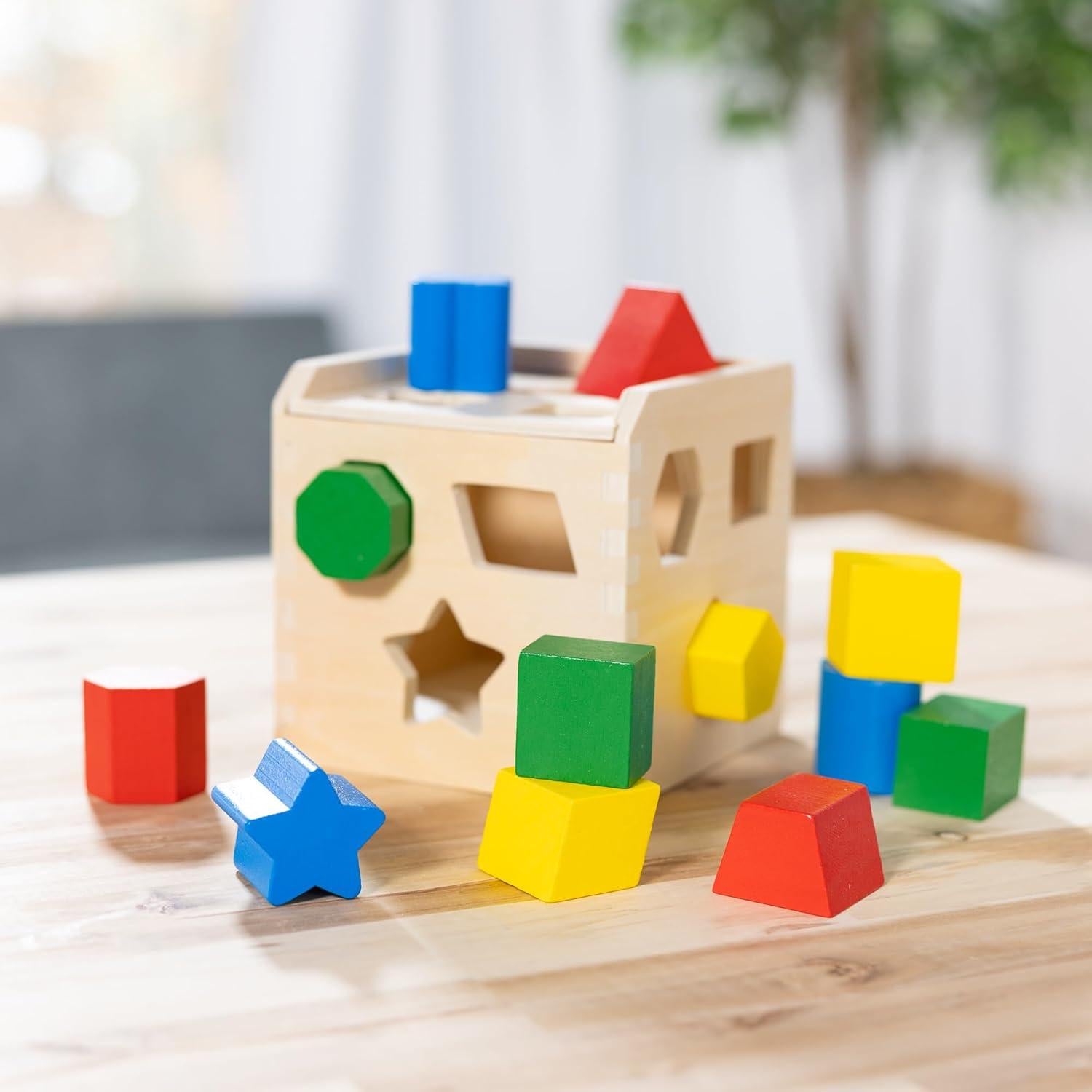 Cubo de Clasificación de Formas Melissa & Doug - Juguete de Madera 12 Piezas