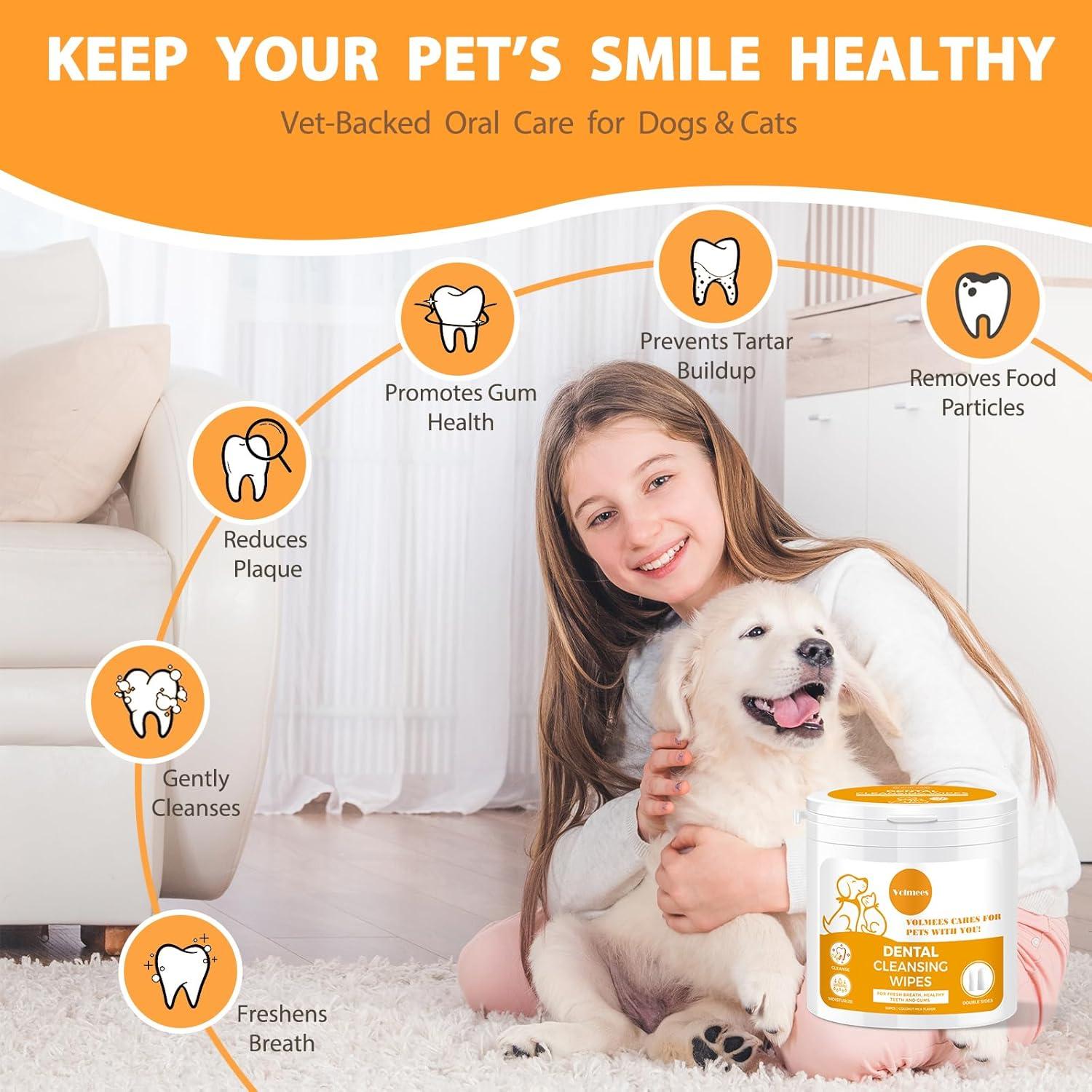 Toallitas Dentales para Perros y Gatos Volmees 50 Pcs Coco