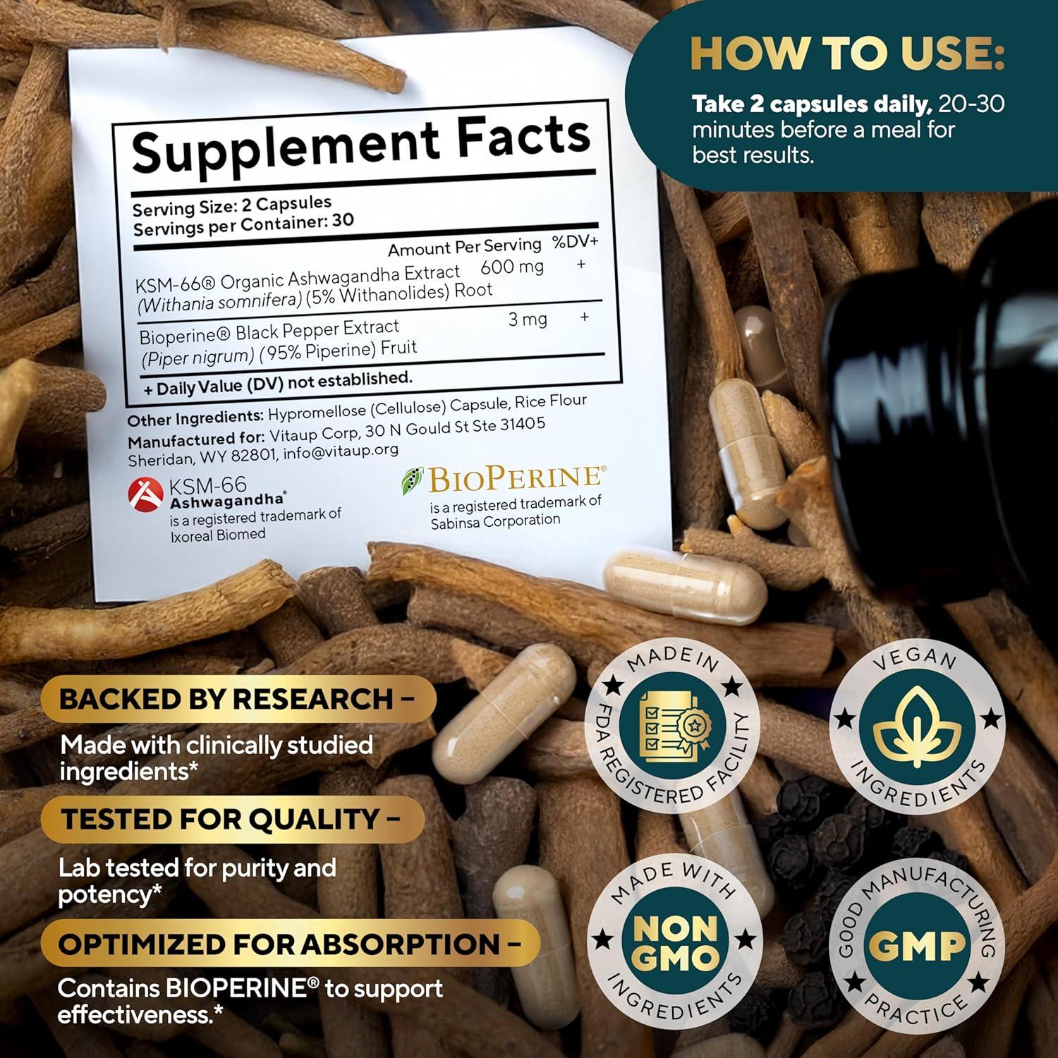 Ashwagandha KSM-66 VitaUp - 60 Cápsulas para Relajación y Energía