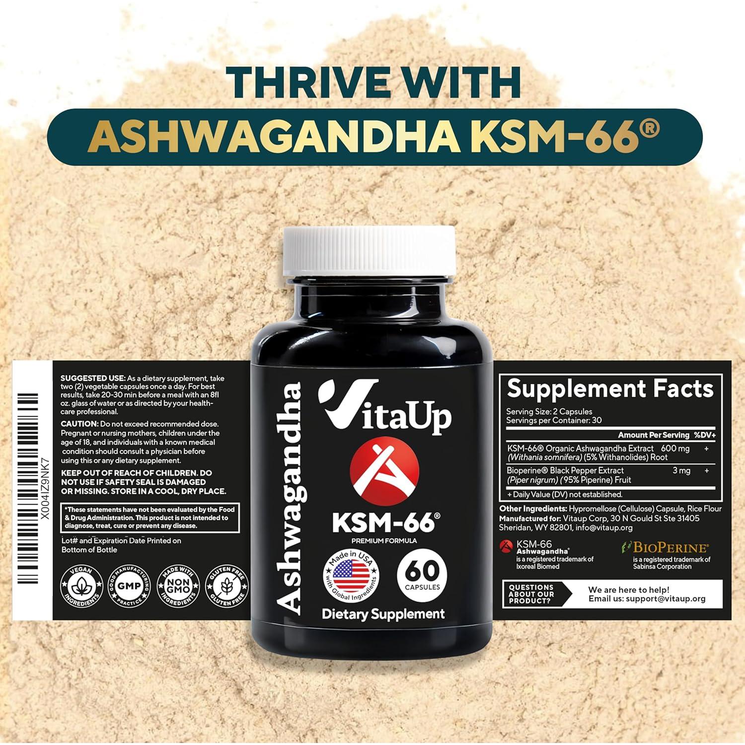 Ashwagandha KSM-66 VitaUp - 60 Cápsulas para Relajación y Energía