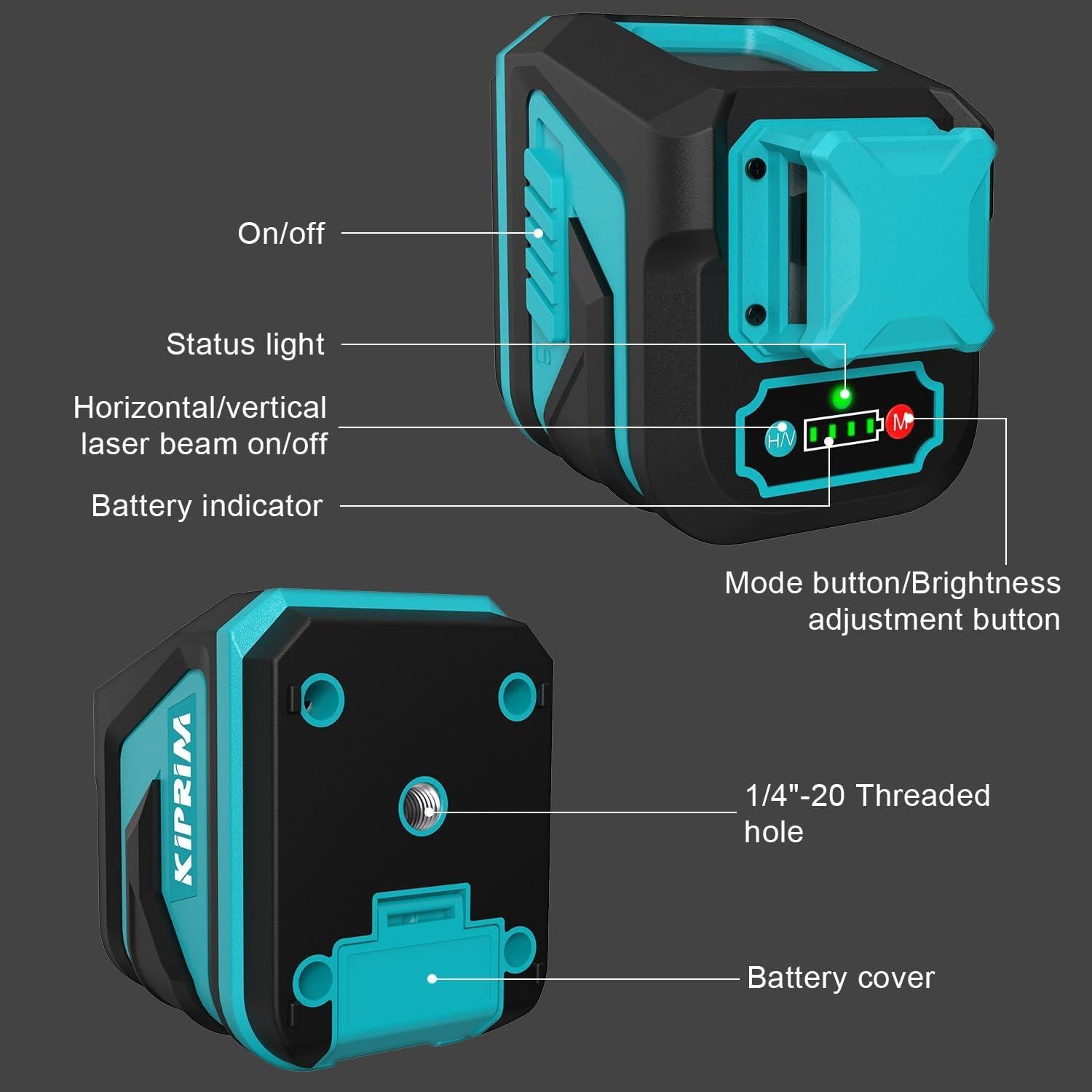 Nivel Láser Verde Kiprim LV8D 5 Líneas 40m con Baterías