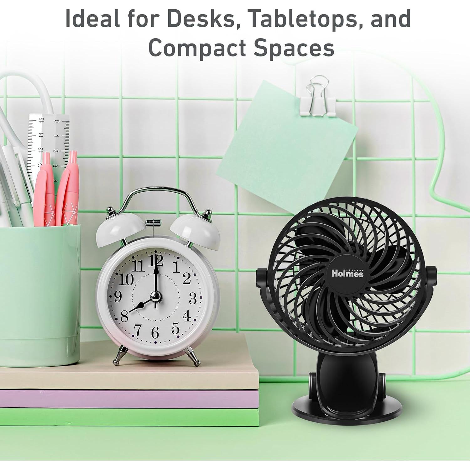 Ventilador Personal Portátil Holmes 10 cm Clip 3 Velocidades Negro