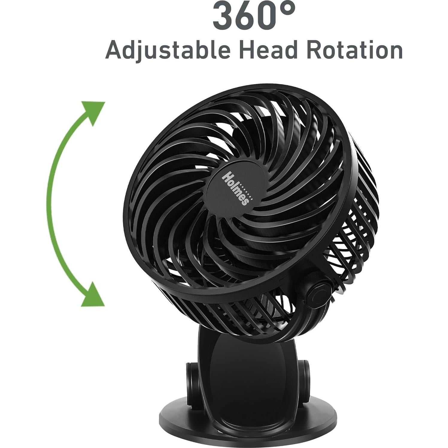 Ventilador Personal Portátil Holmes 10 cm Clip 3 Velocidades Negro