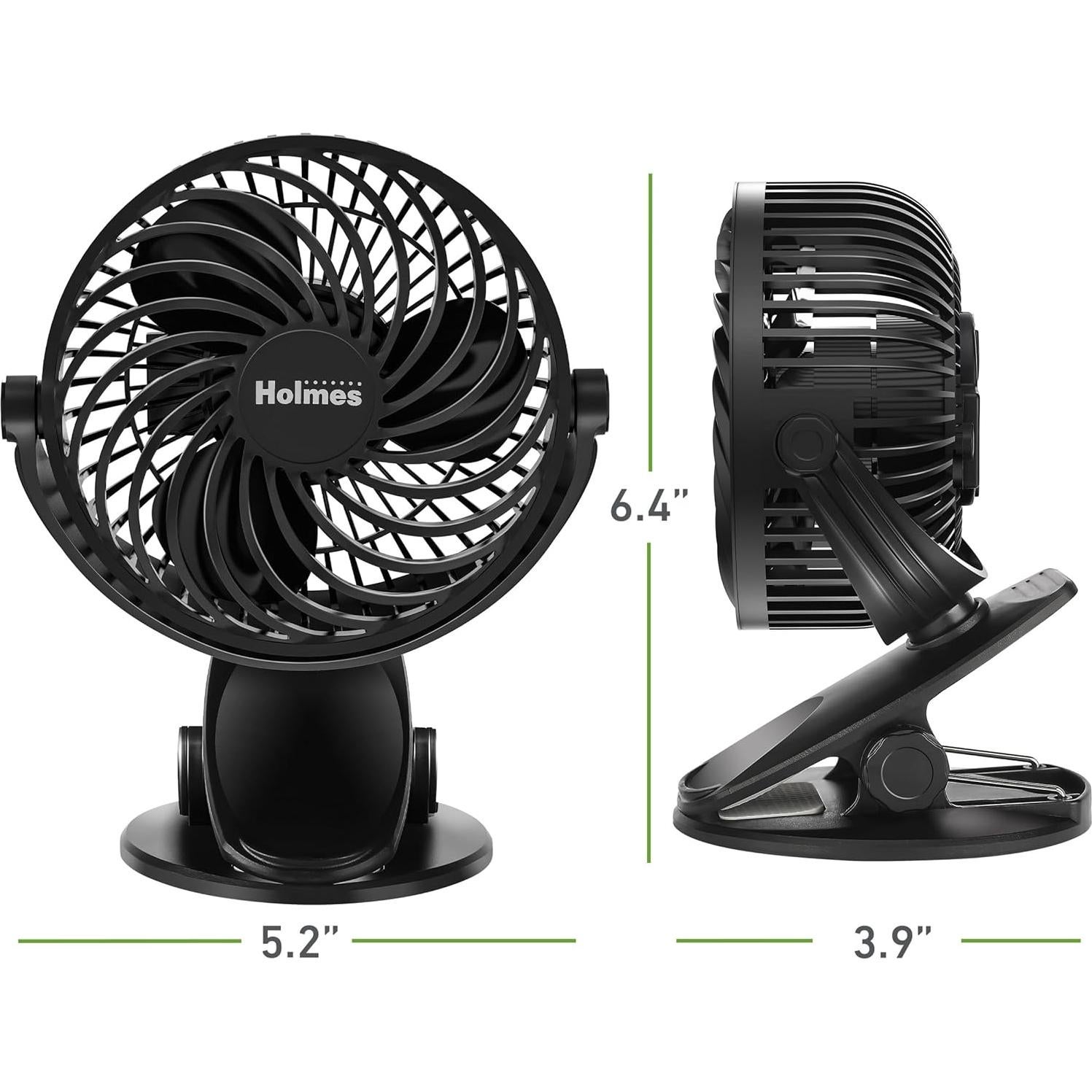 Ventilador Personal Portátil Holmes 10 cm Clip 3 Velocidades Negro