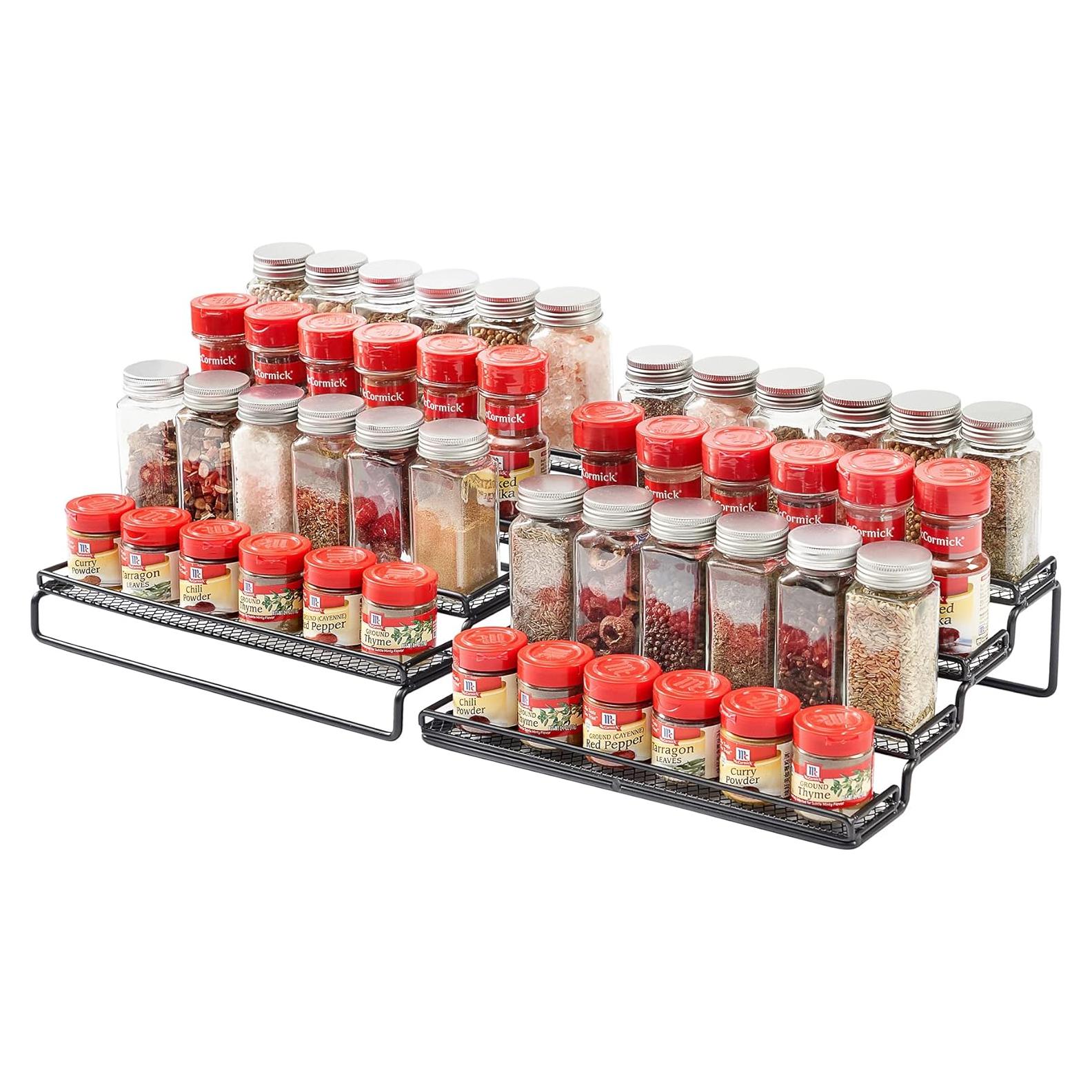 GONGSHI Spice Rack Organizer for Cabinet, Pantry and Countertop, 4 Tier Expandable Seasoning Shelf for Cabinet, Black