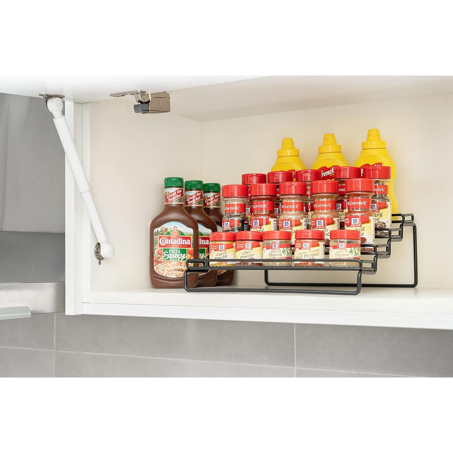 GONGSHI Spice Rack Organizer for Cabinet, Pantry and Countertop, 4 Tier Expandable Seasoning Shelf for Cabinet, Black
