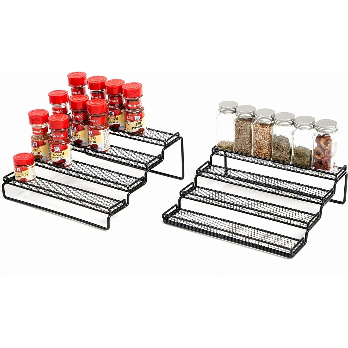 GONGSHI Spice Rack Organizer for Cabinet, Pantry and Countertop, 4 Tier Expandable Seasoning Shelf for Cabinet, Black