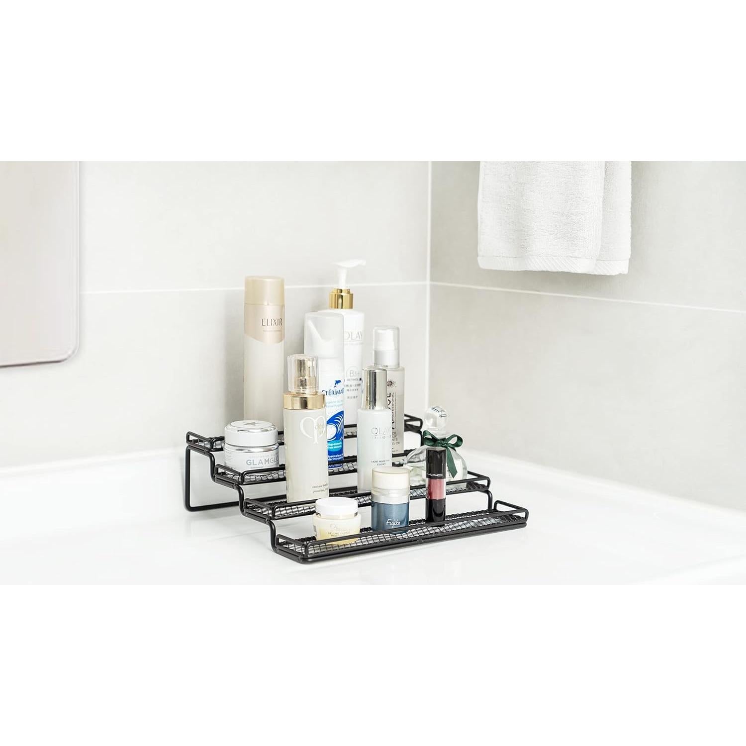 GONGSHI Spice Rack Organizer for Cabinet, Pantry and Countertop, 4 Tier Expandable Seasoning Shelf for Cabinet, Black