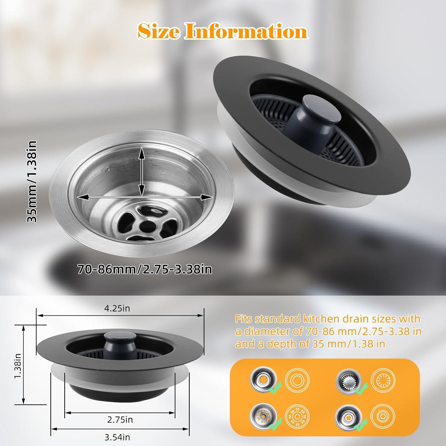 Kit de tapón y colador de desagüe iFealClear 3 en 1 acero inoxidable