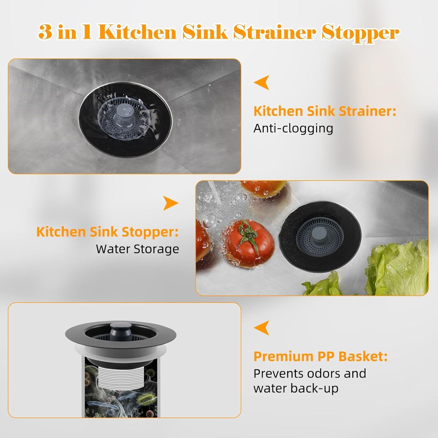 Kit de tapón y colador de desagüe iFealClear 3 en 1 acero inoxidable