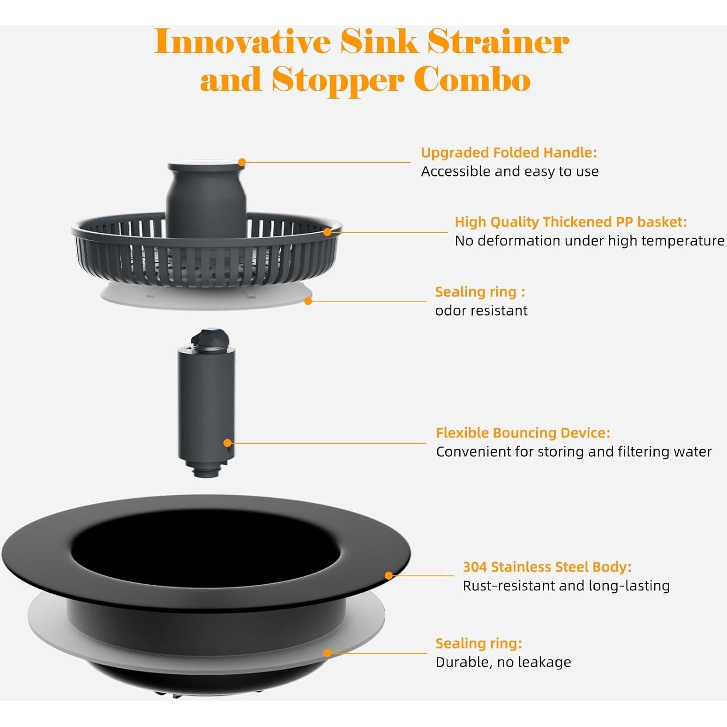 Kit de tapón y colador de desagüe iFealClear 3 en 1 acero inoxidable