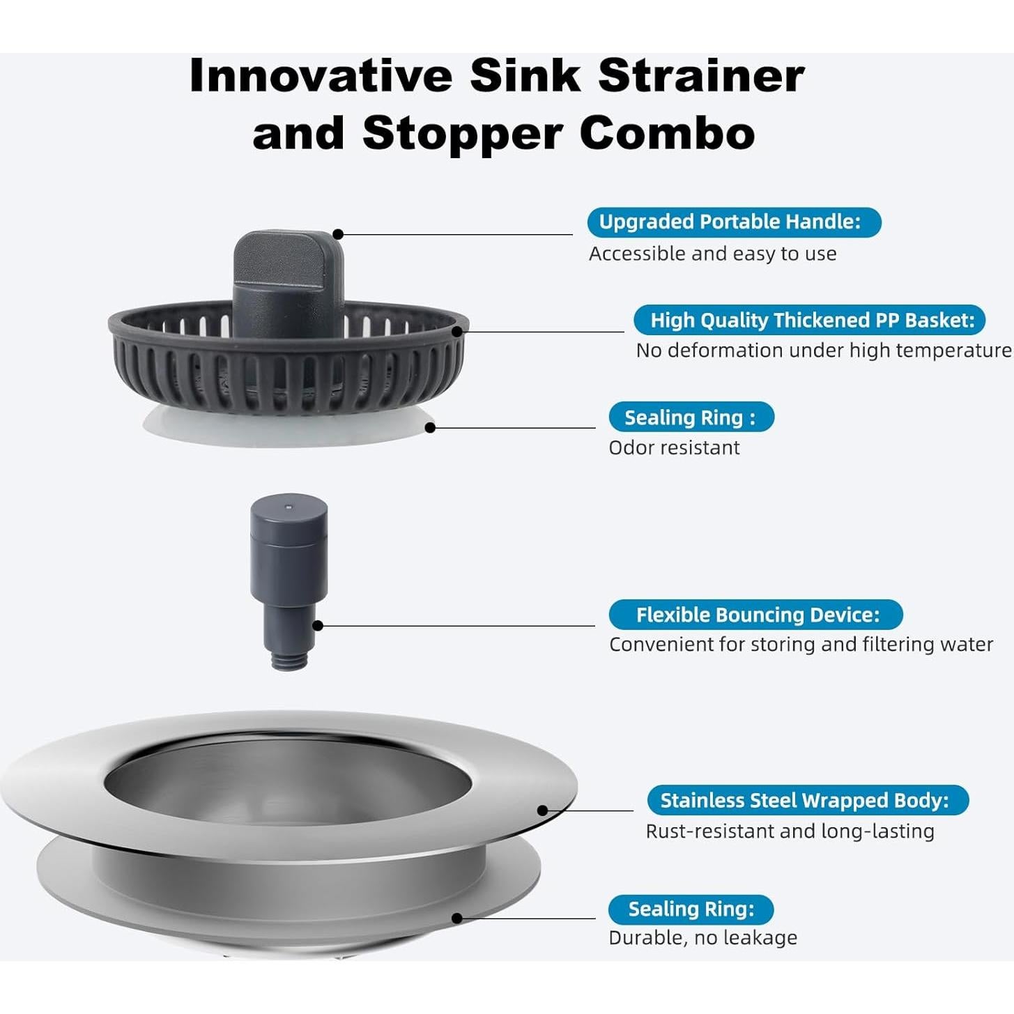 Colador de fregadero iFealClear acero inoxidable 3 en 1 8.89 cm