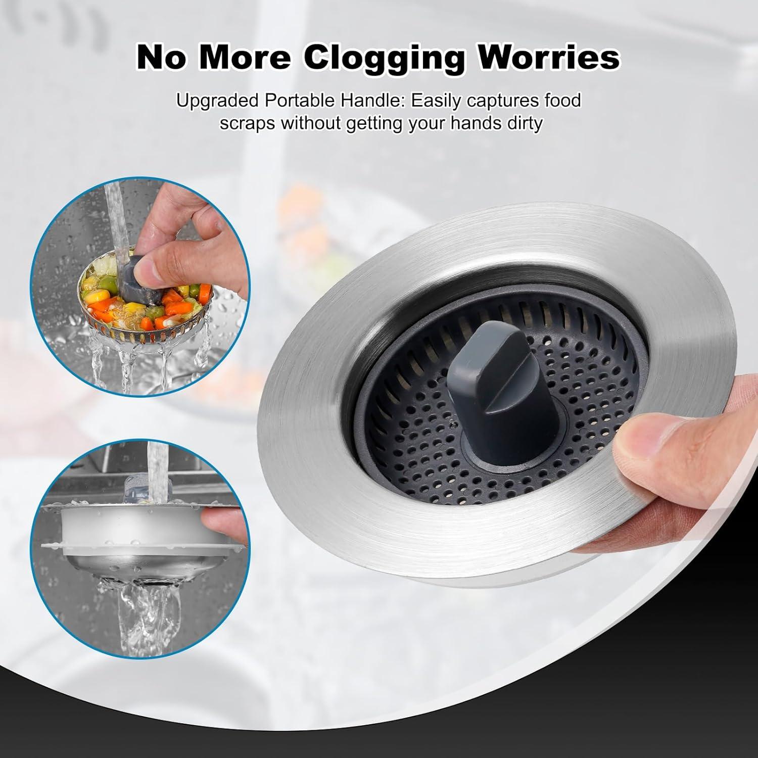 Colador de fregadero iFealClear acero inoxidable 3 en 1 8.89 cm