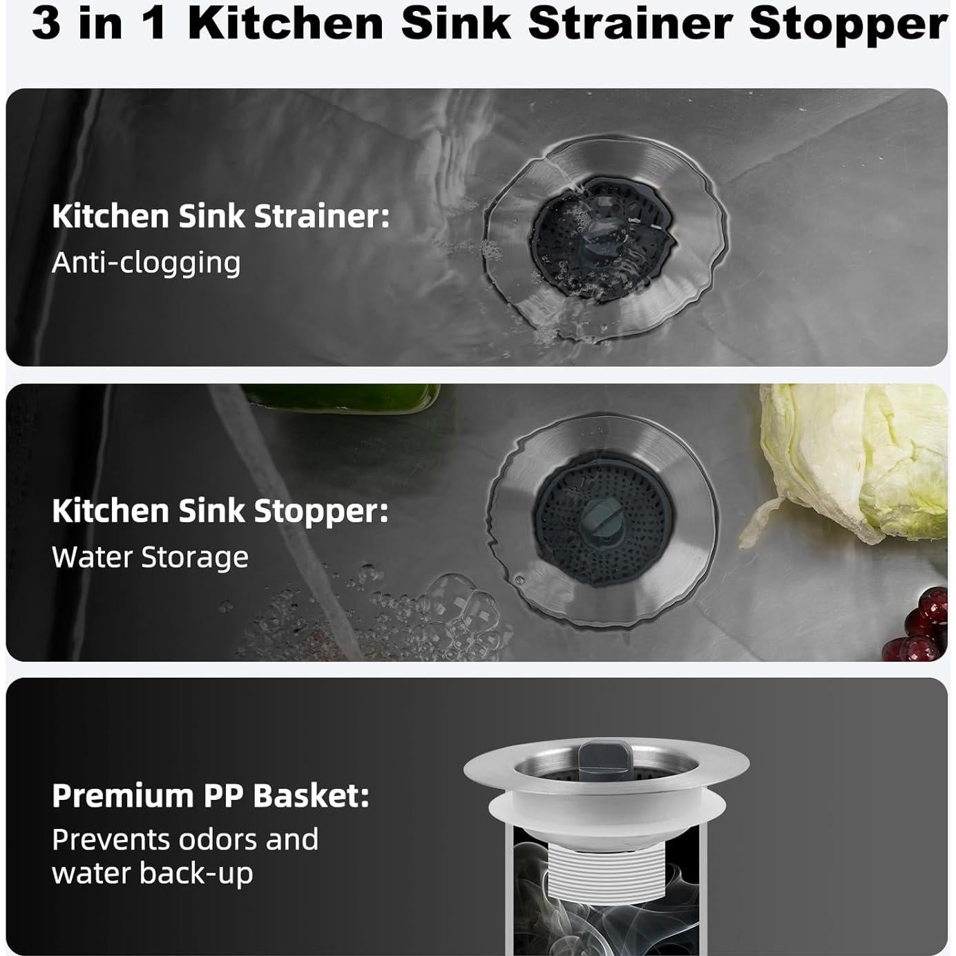 Colador de fregadero iFealClear acero inoxidable 3 en 1 8.89 cm