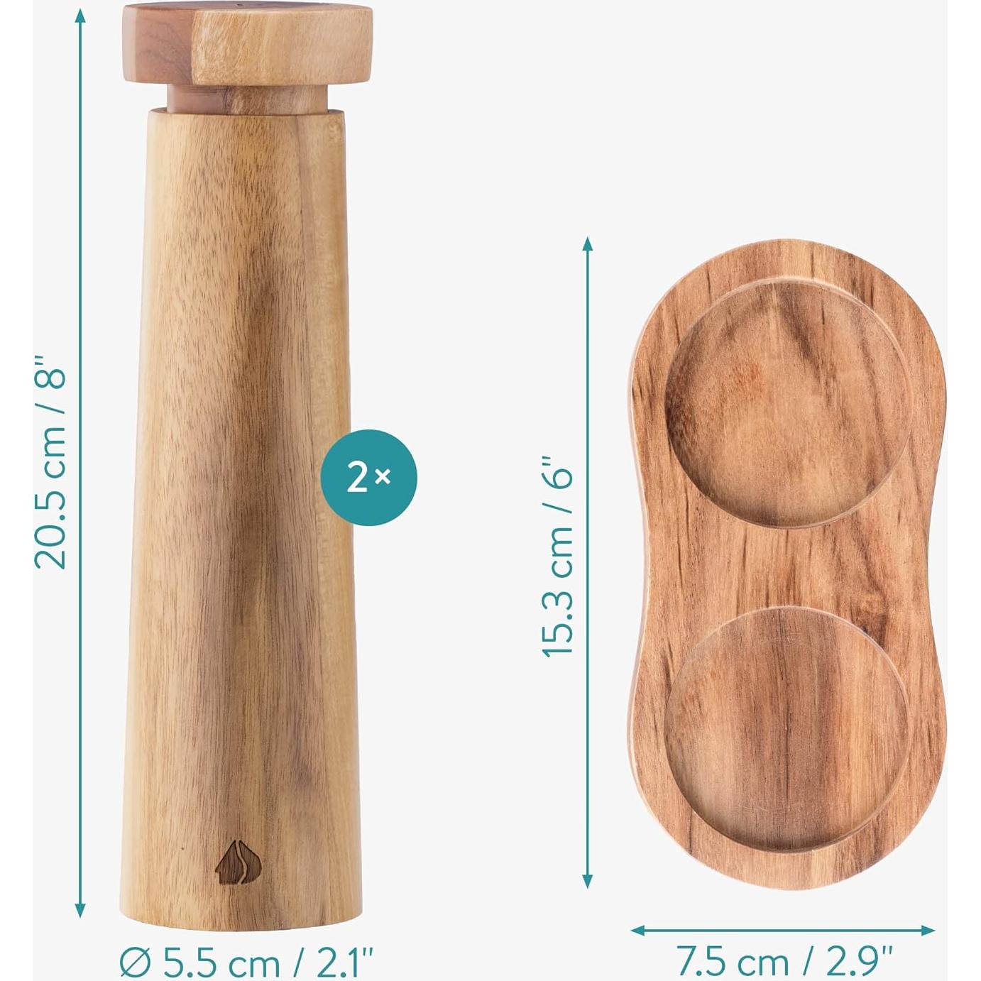 Juego de Molinillos de Sal y Pimienta Navaris - Madera de Acacia