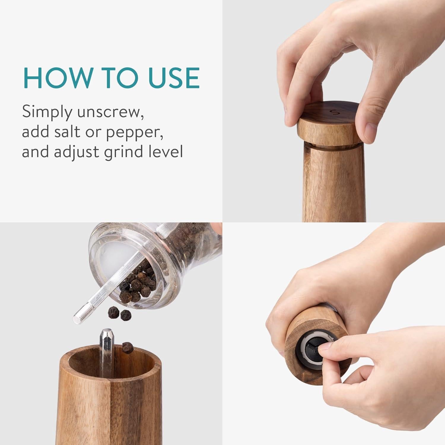 Juego de Molinillos de Sal y Pimienta Navaris - Madera de Acacia