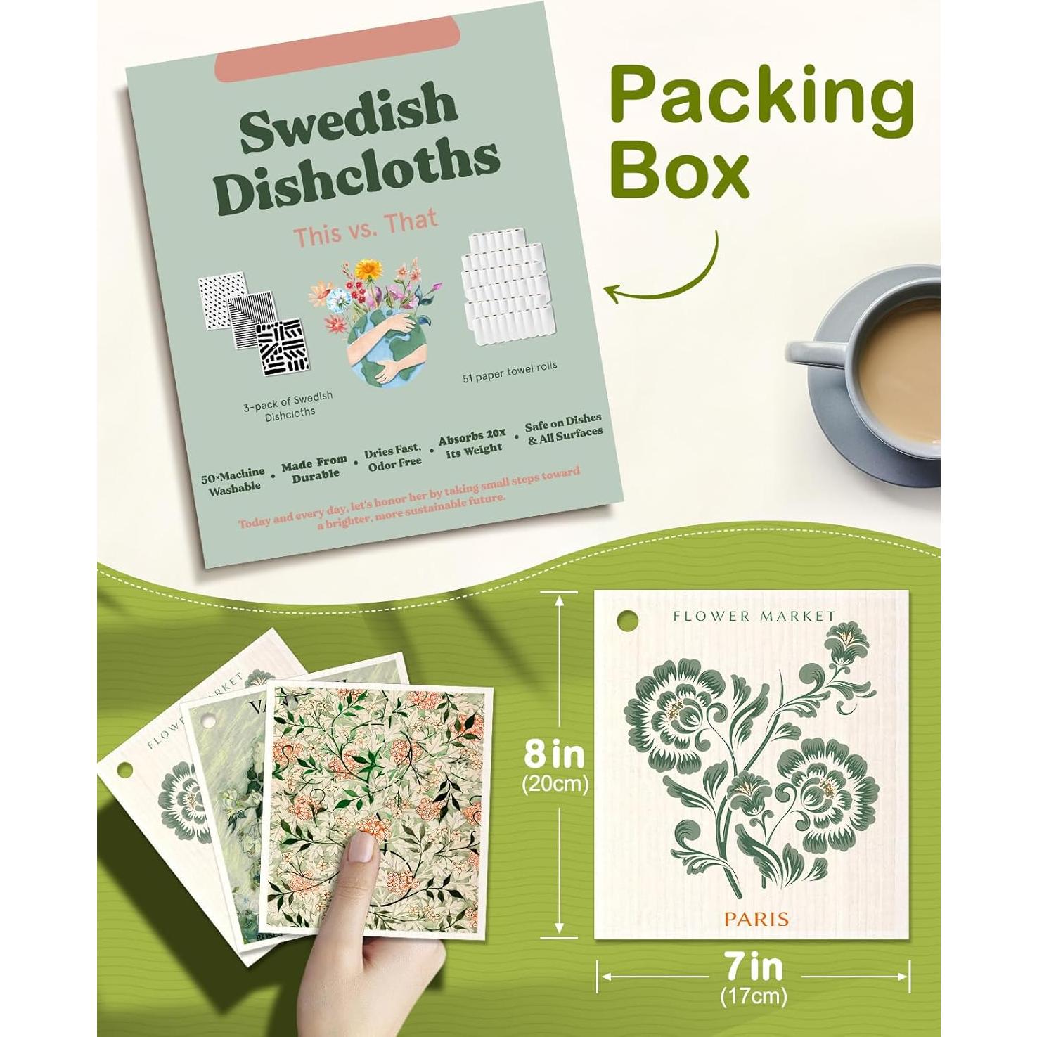 Paquete de 6 Paños de Cocina Reutilizables Miss Adola 20x17 cm