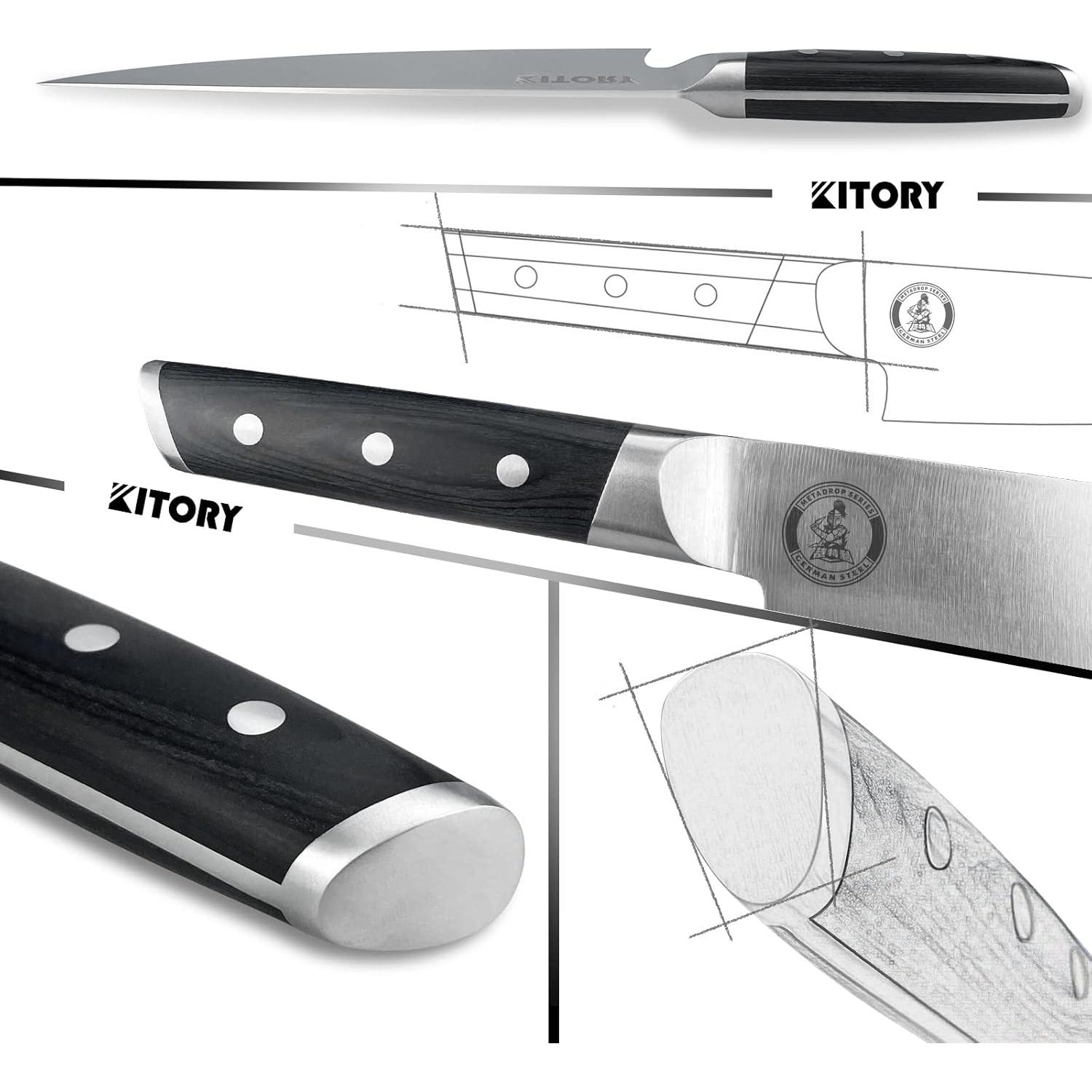Cuchillo de Chef Kitory 20.32 cm Acero Alto Carbono Pakkawood