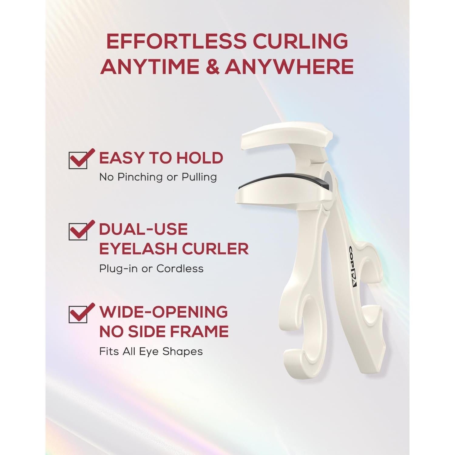 Heated Eyelash Curler, EC-1 Precision Type Lash Curler Open Style with 65°Heat Dual-Use Eyelash Curler Easy to Use for All Eye Shapes, No Pinching or Pulling Eyelash Eye Makeup Tool, Beige