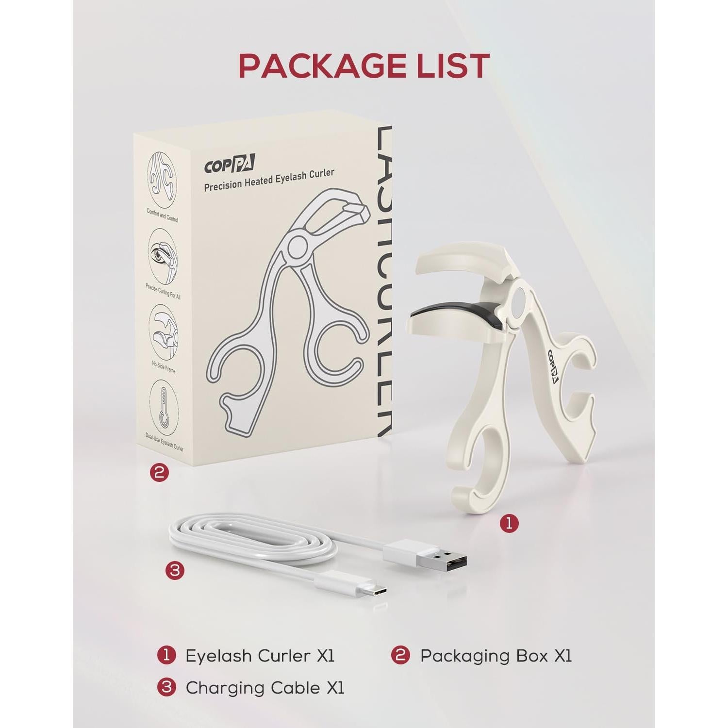 Heated Eyelash Curler, EC-1 Precision Type Lash Curler Open Style with 65°Heat Dual-Use Eyelash Curler Easy to Use for All Eye Shapes, No Pinching or Pulling Eyelash Eye Makeup Tool, Beige