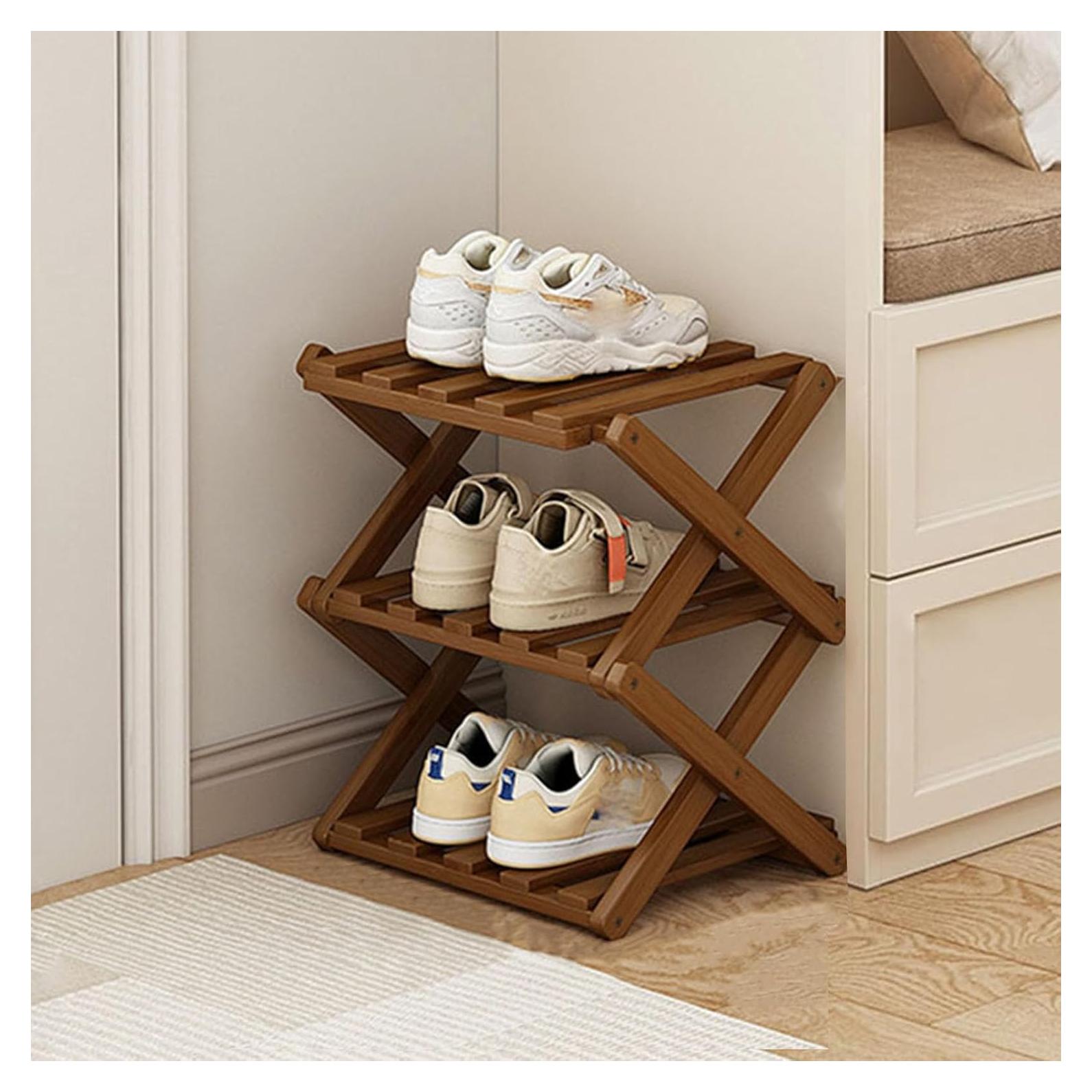 Estante para zapatos YYW de bambú plegable 3 capas marrón
