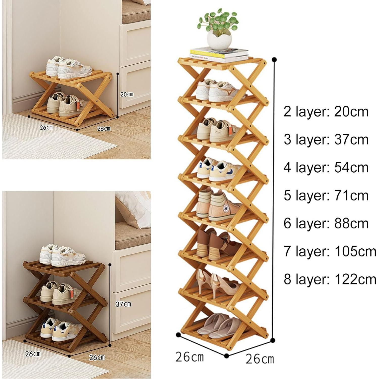 Estante para zapatos YYW de bambú plegable 3 capas marrón