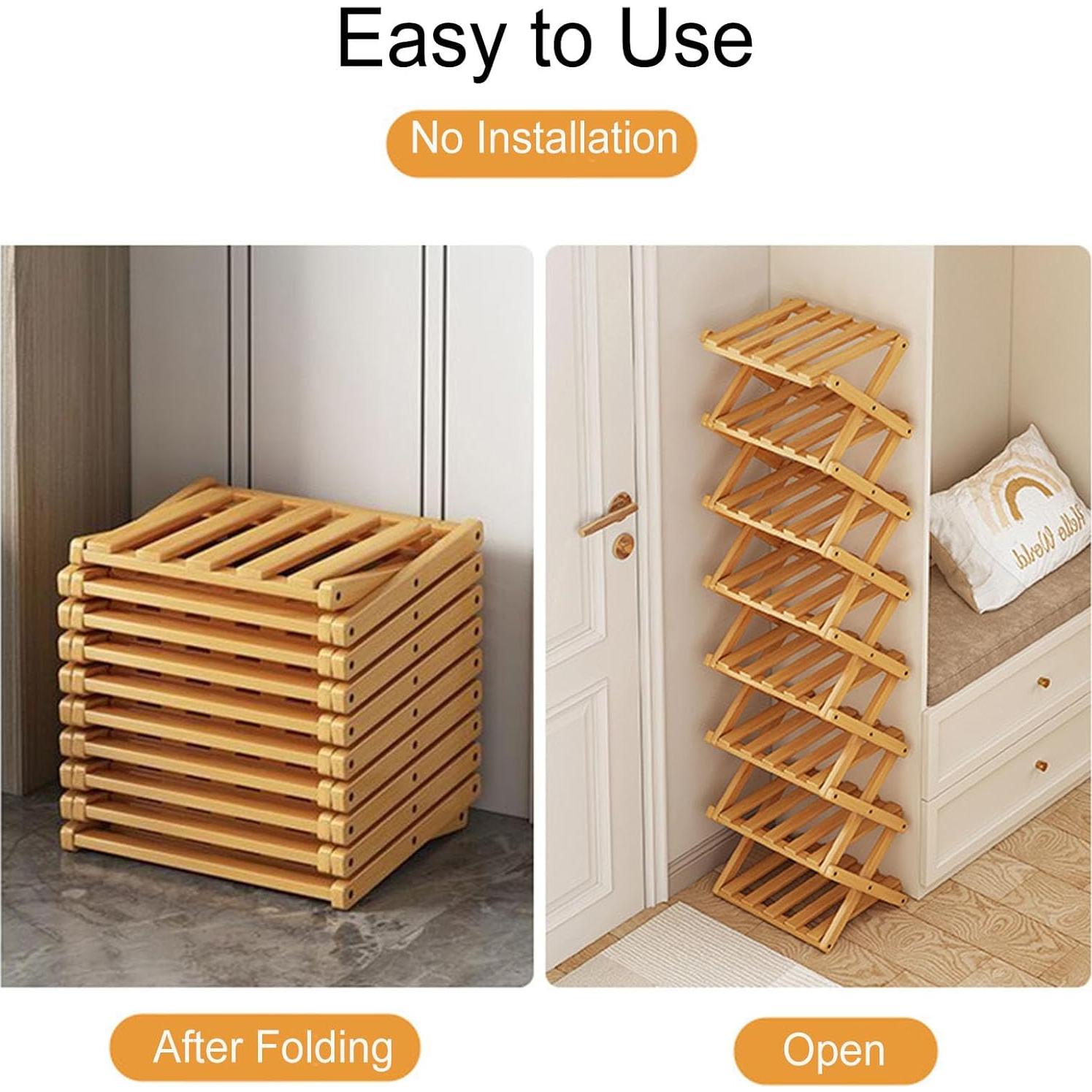 Estante para zapatos YYW de bambú plegable 3 capas marrón