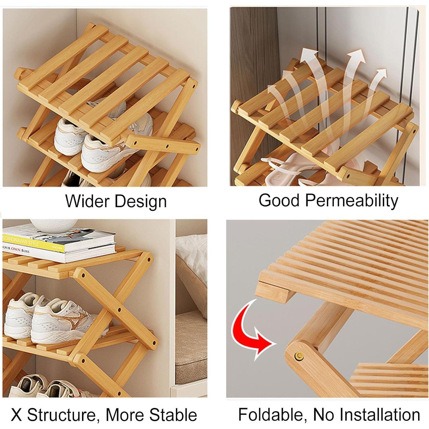 Estante para zapatos YYW de bambú plegable 3 capas marrón