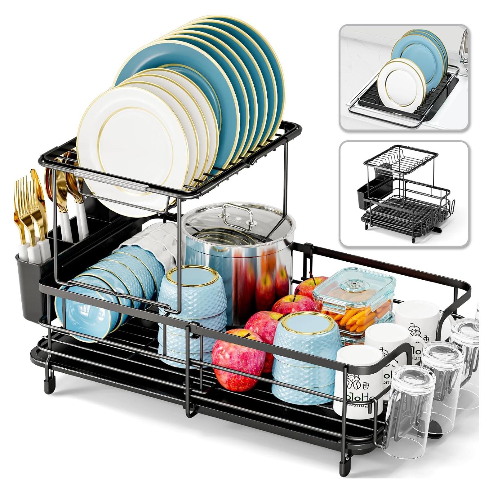 Escurridor de Platos Expandible Urackify 2 Niveles Negro