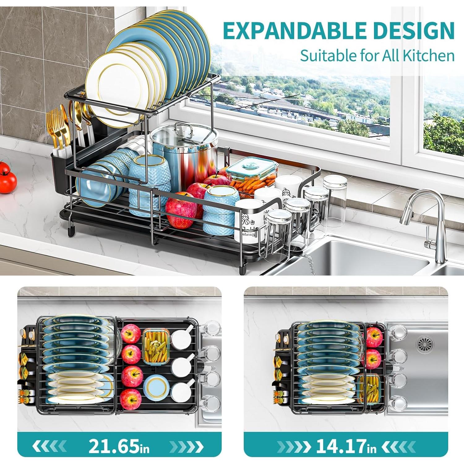 Escurridor de Platos Expandible Urackify 2 Niveles Negro