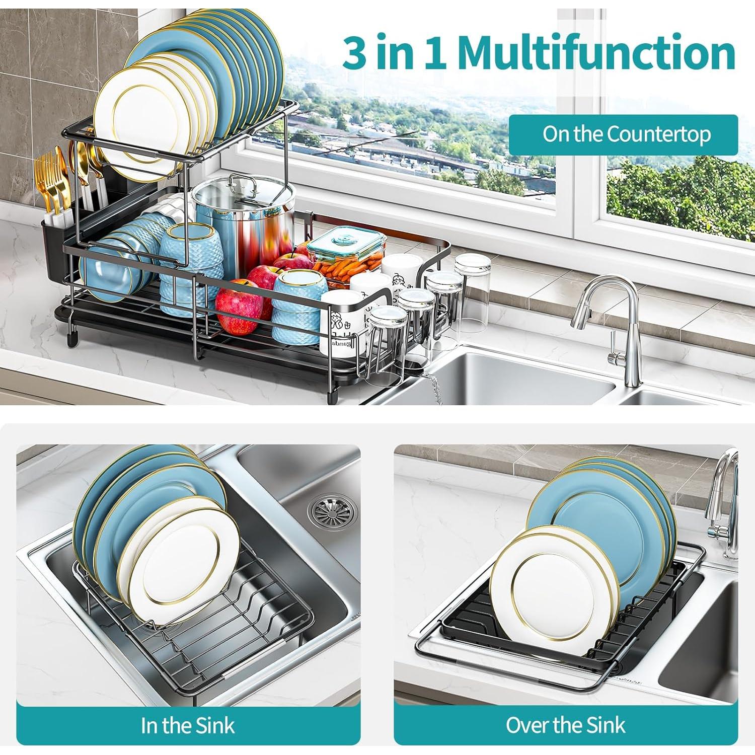 Escurridor de Platos Expandible Urackify 2 Niveles Negro