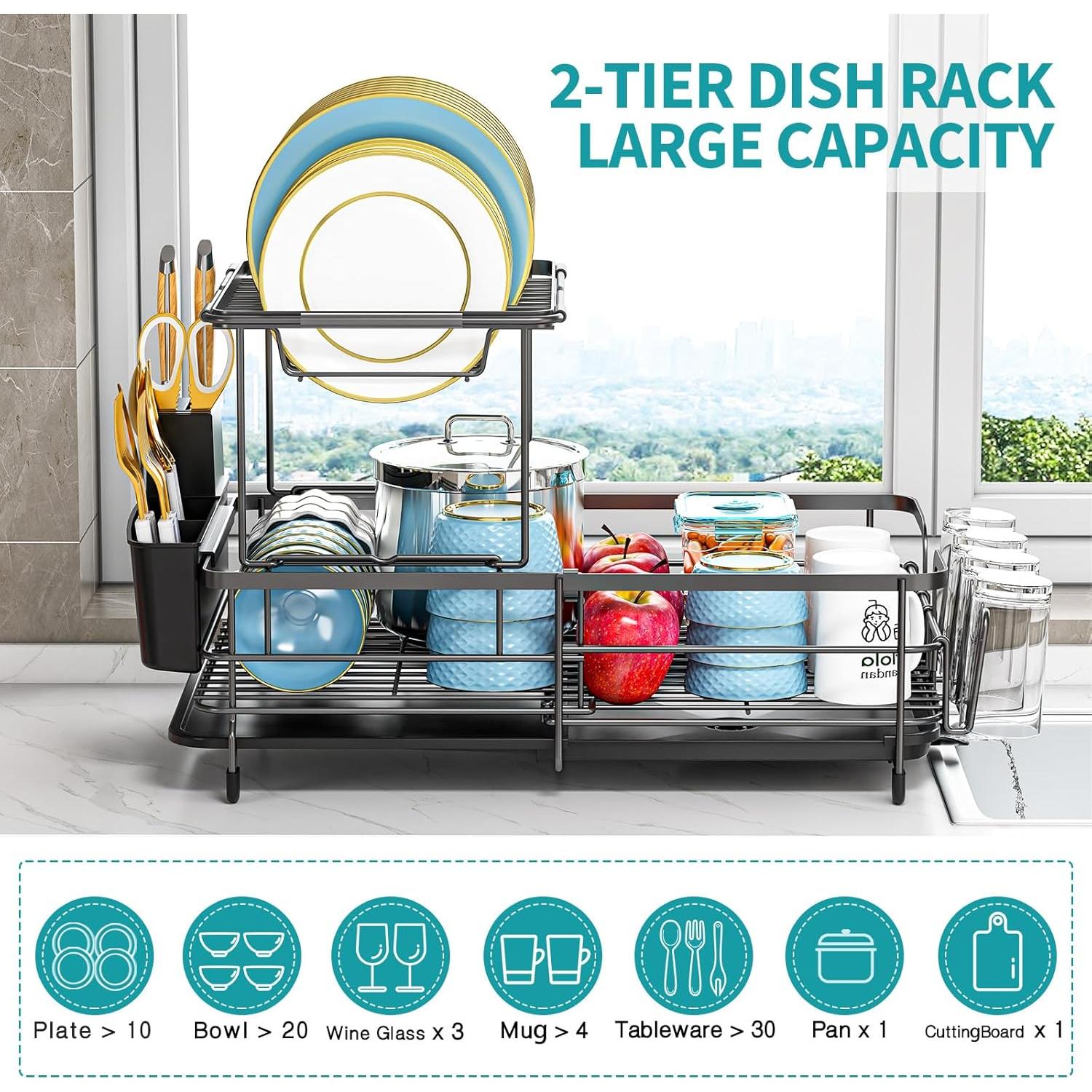 Escurridor de Platos Expandible Urackify 2 Niveles Negro