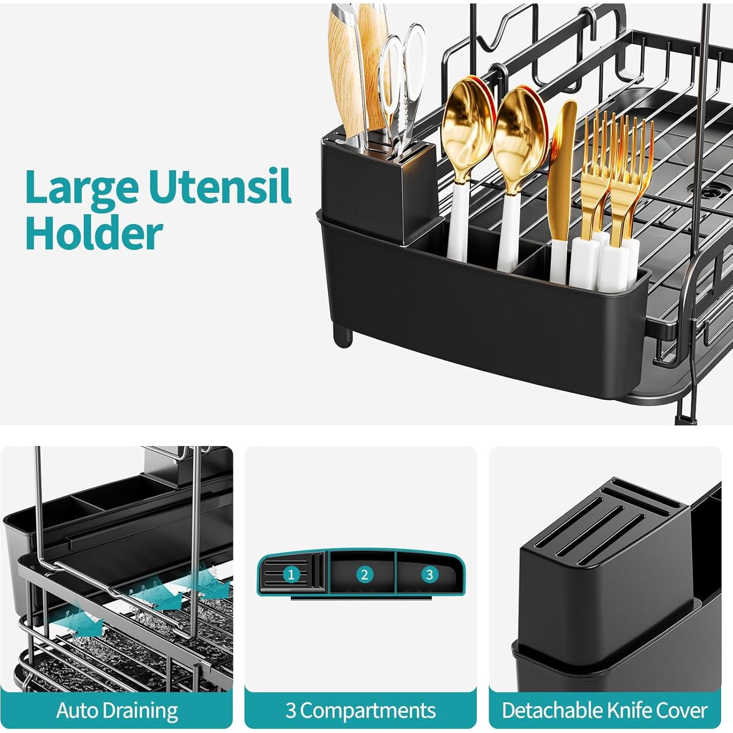 Escurridor de Platos Expandible Urackify 2 Niveles Negro