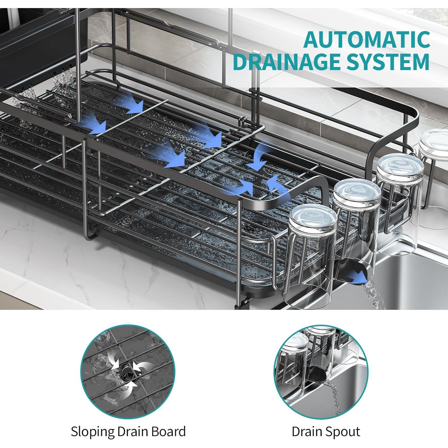 Escurridor de Platos Expandible Urackify 2 Niveles Negro