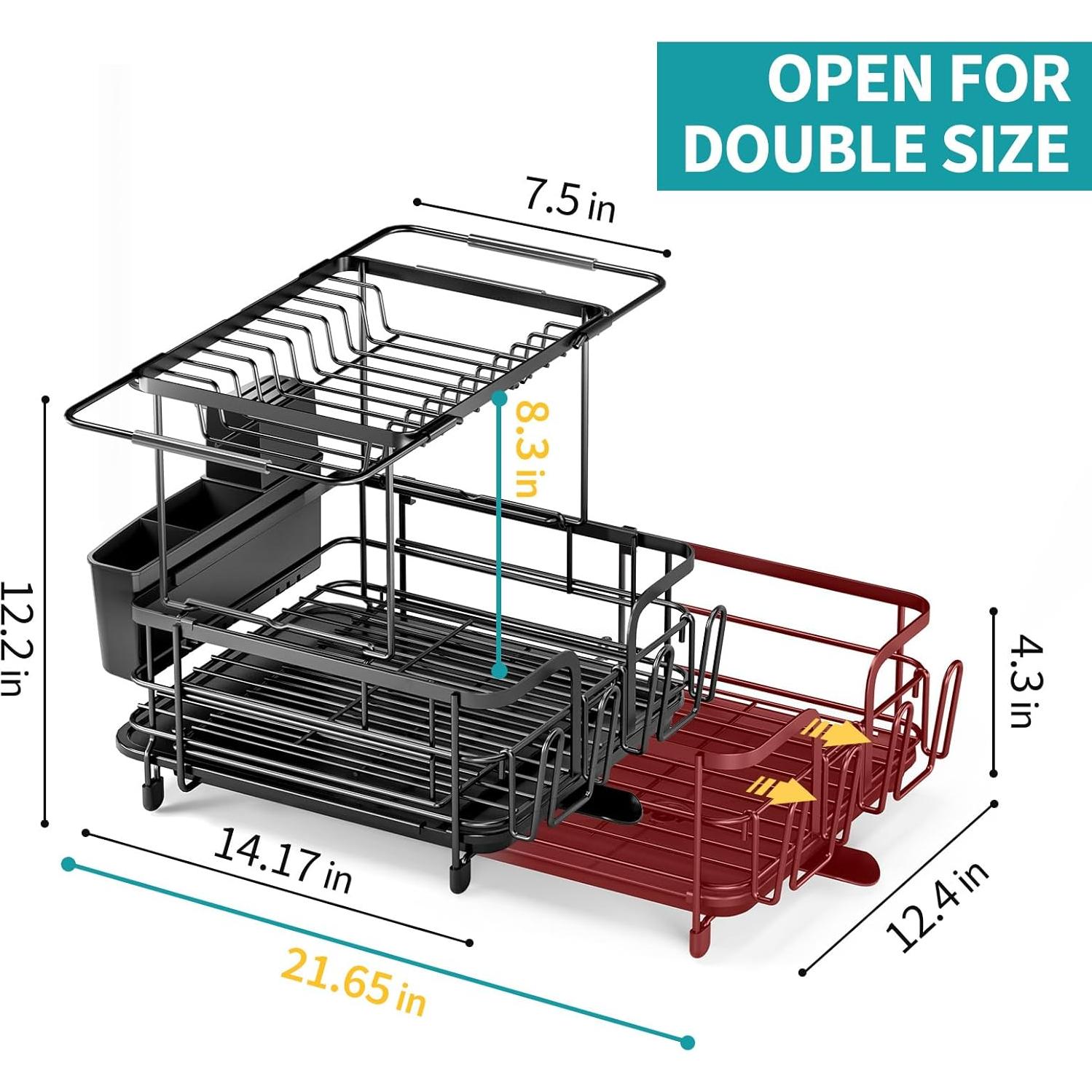 Escurridor de Platos Expandible Urackify 2 Niveles Negro
