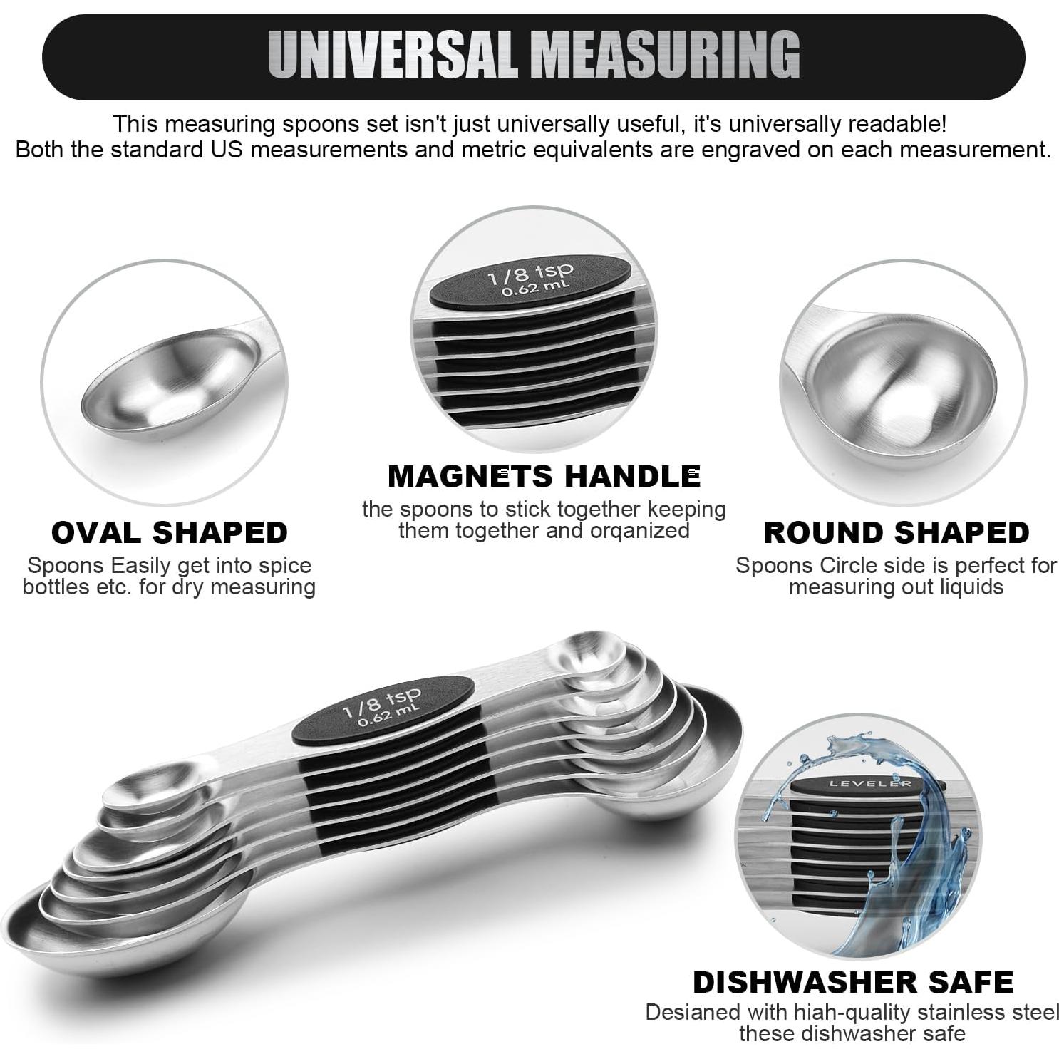 Juego de Cucharas Medidoras Magnéticas SHIKORI Acero Inoxidable 7 Pcs