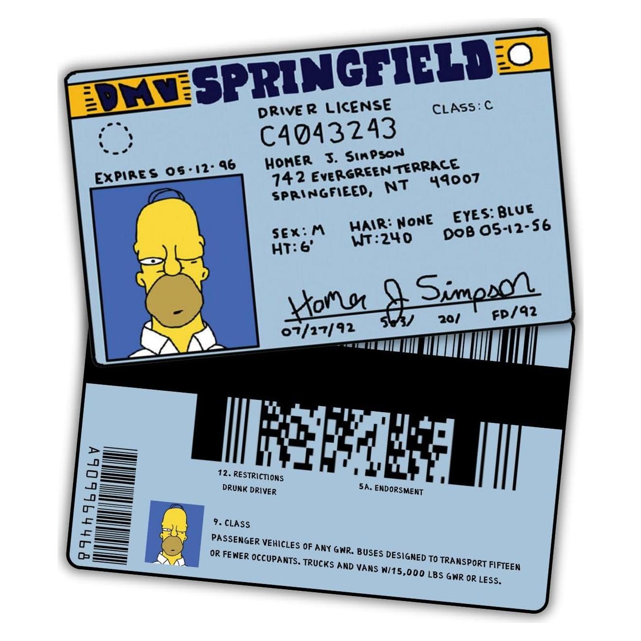 Licencia de Conducir Falsa Homer Simpson - Regalo Divertido