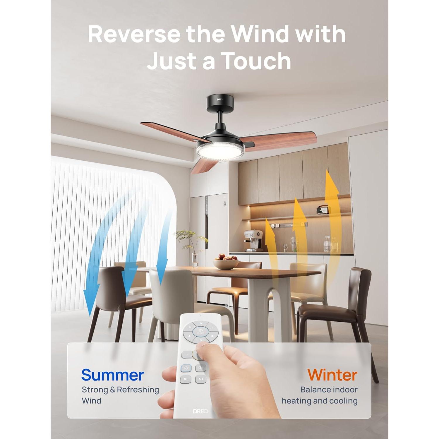 Ventilador de Techo Dreo DR-HCF005 Negro 107cm con Luz LED y Control Remoto