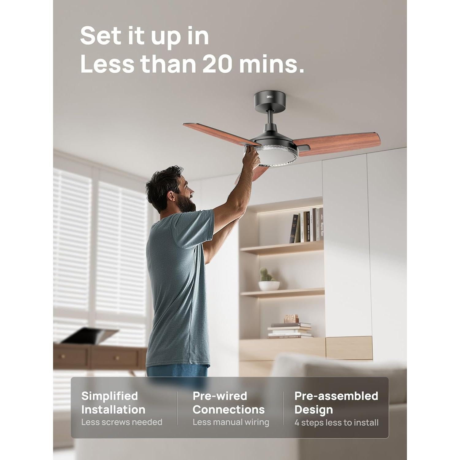 Ventilador de Techo Dreo DR-HCF005 Negro 107cm con Luz LED y Control Remoto