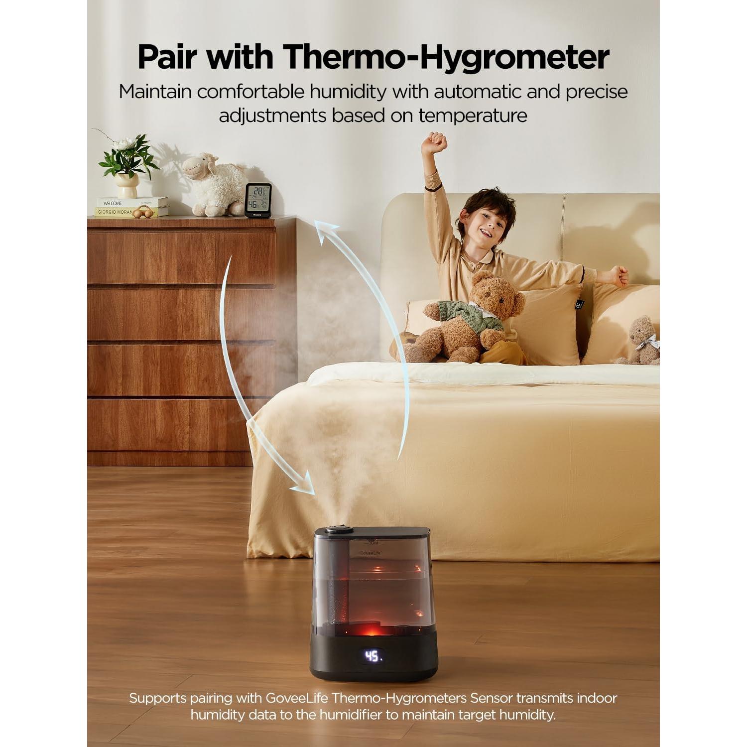 Humidificador Inteligente GoveeLife 6L Negro, Control WiFi, 60H