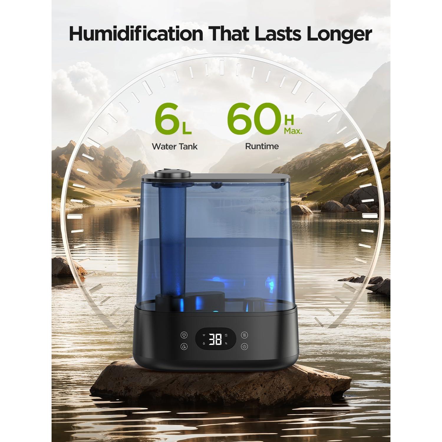 Humidificador Inteligente GoveeLife 6L Negro, Control WiFi, 60H