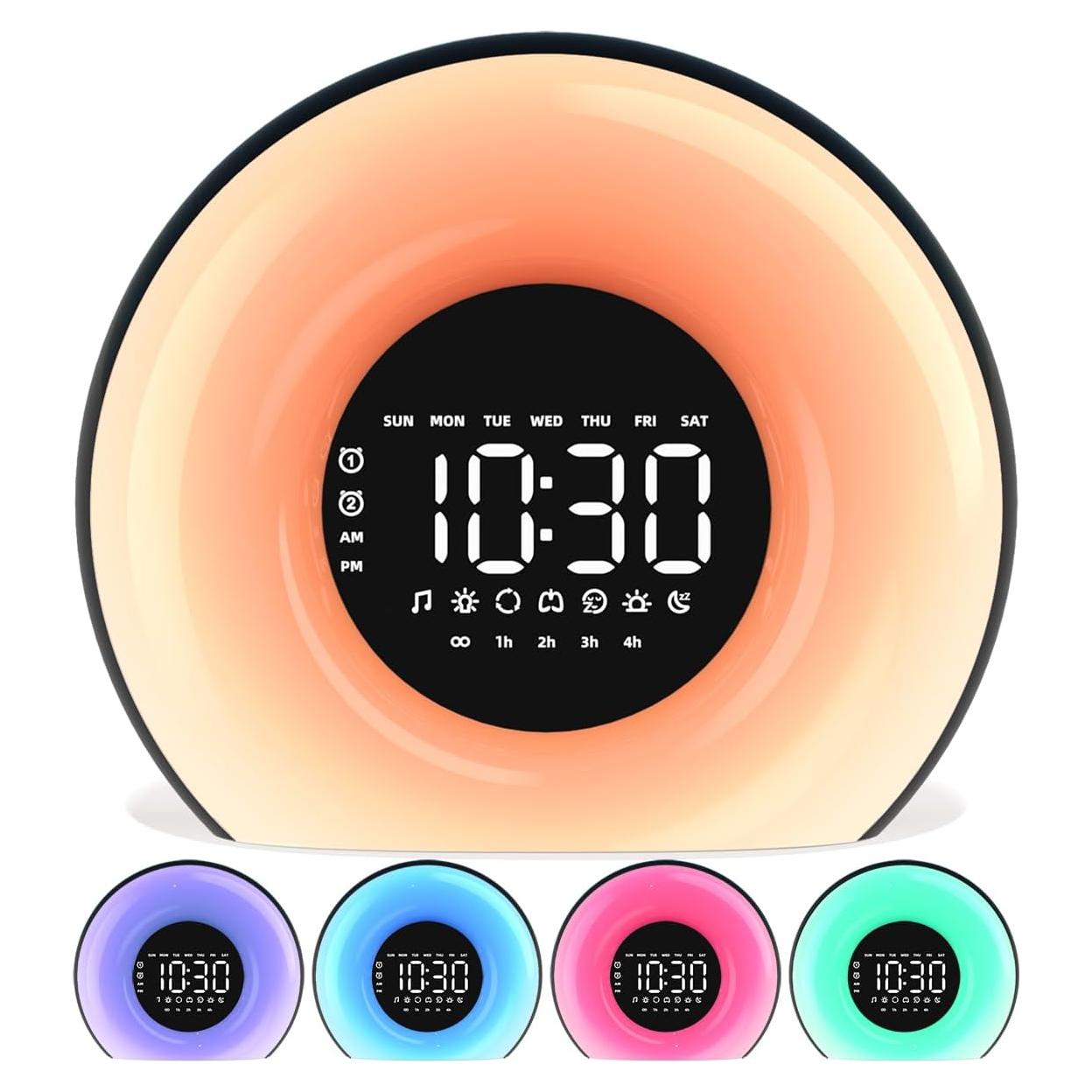 Wake Up Light Sunrise Alarm Clock with Sunrise Sunset Simulation 23 Nature Sleep Sounds 13 Colors Night Light Dual Alarms Snooze Function Sleep Aid for Heavy Sleepers Kids Adults (Black)