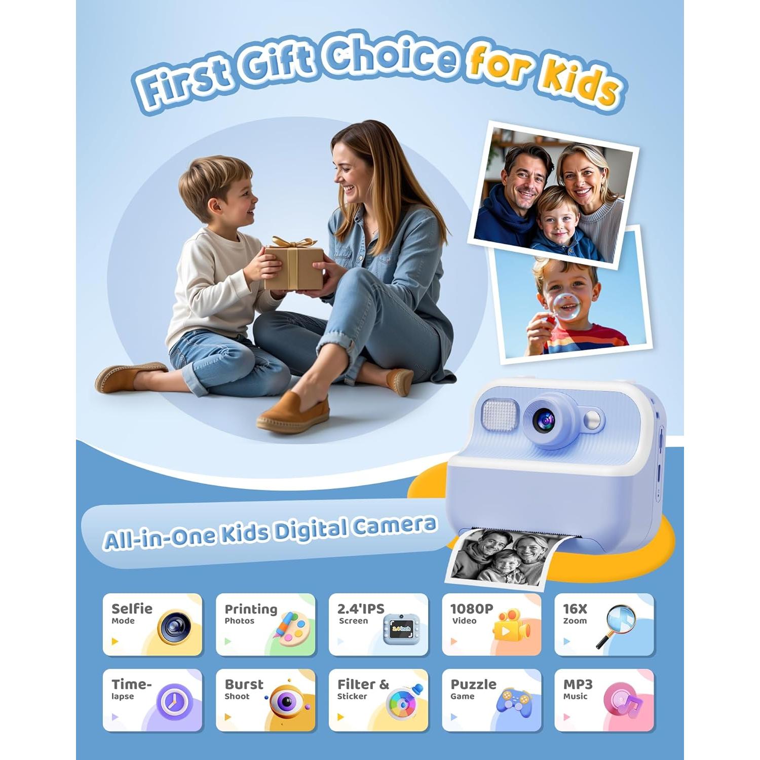 Cámara Instantánea DUDUDRAGON M8 para Niños 1080P Azul