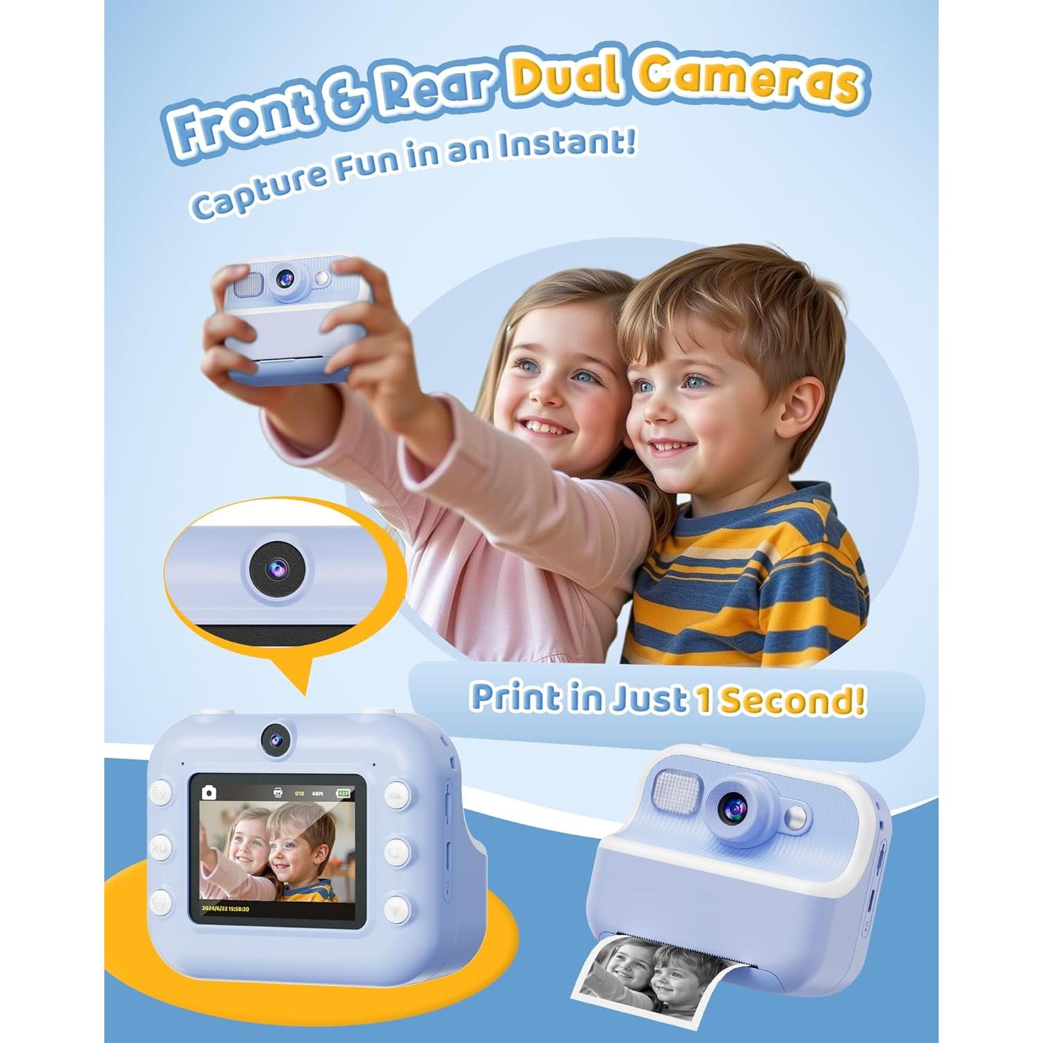 Cámara Instantánea DUDUDRAGON M8 para Niños 1080P Azul