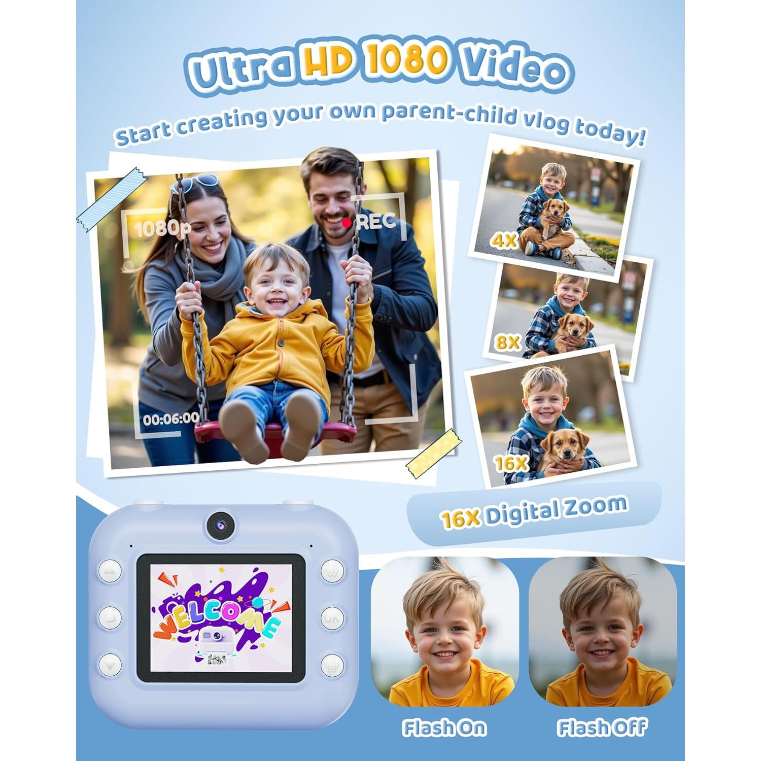 Cámara Instantánea DUDUDRAGON M8 para Niños 1080P Azul
