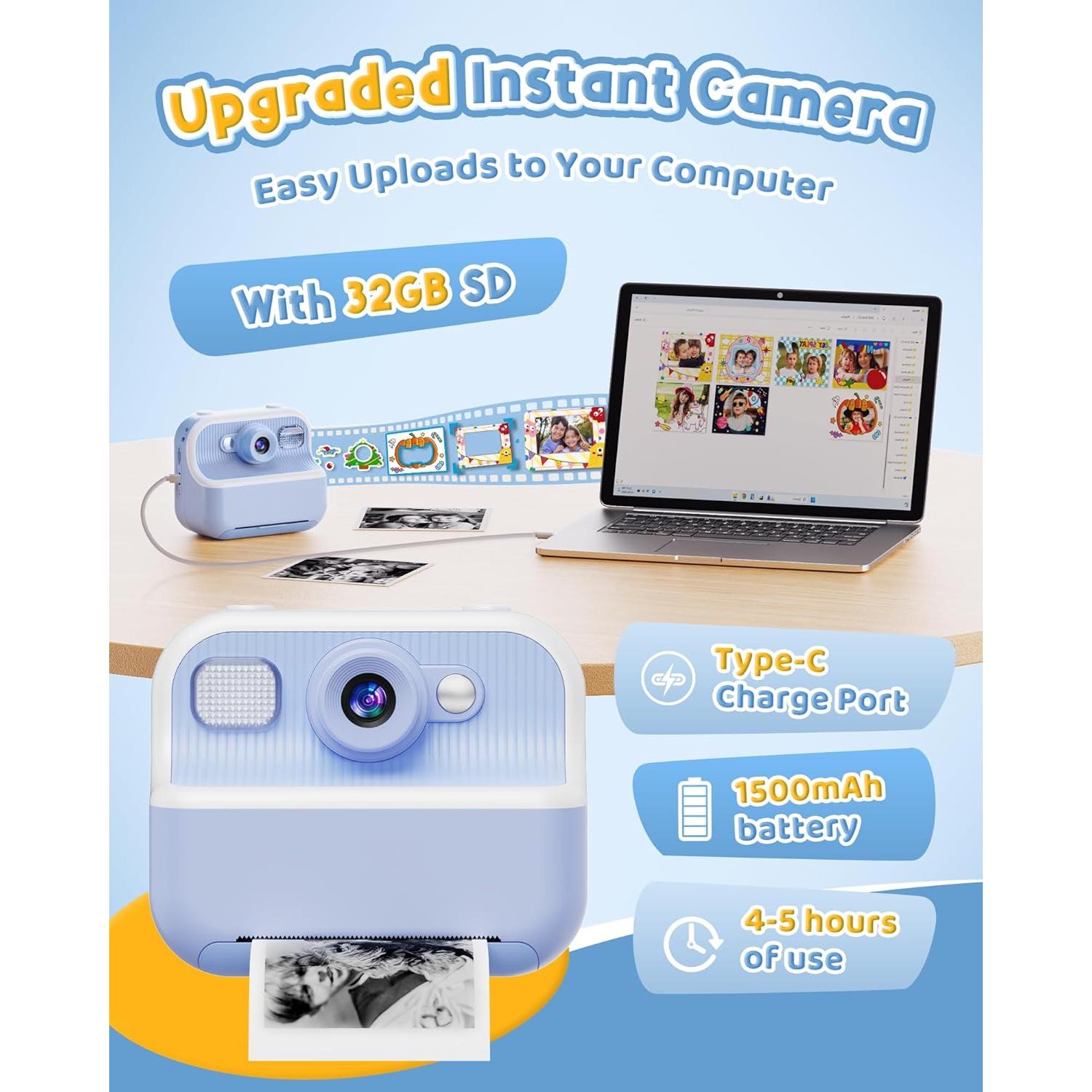 Cámara Instantánea DUDUDRAGON M8 para Niños 1080P Azul