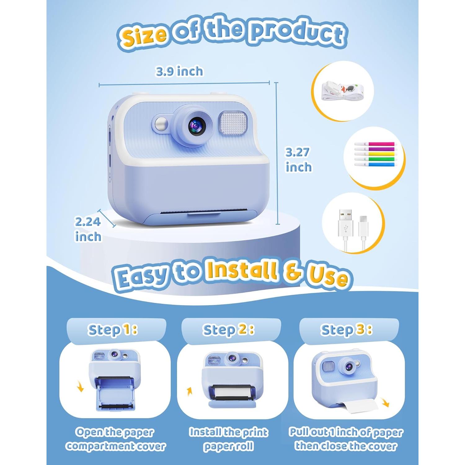 Cámara Instantánea DUDUDRAGON M8 para Niños 1080P Azul