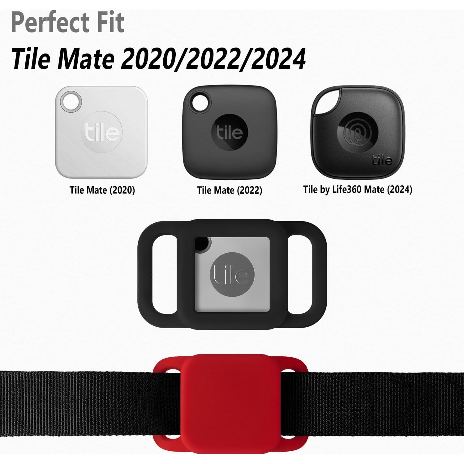 Geiomoo Silicone Case for Tile Mate 2024, 2022, 2020, Cover for Tracker Anti-Scratch, Holder Protect Finder Tag for Dog, Cat, Pets, Kids (Black+Red)